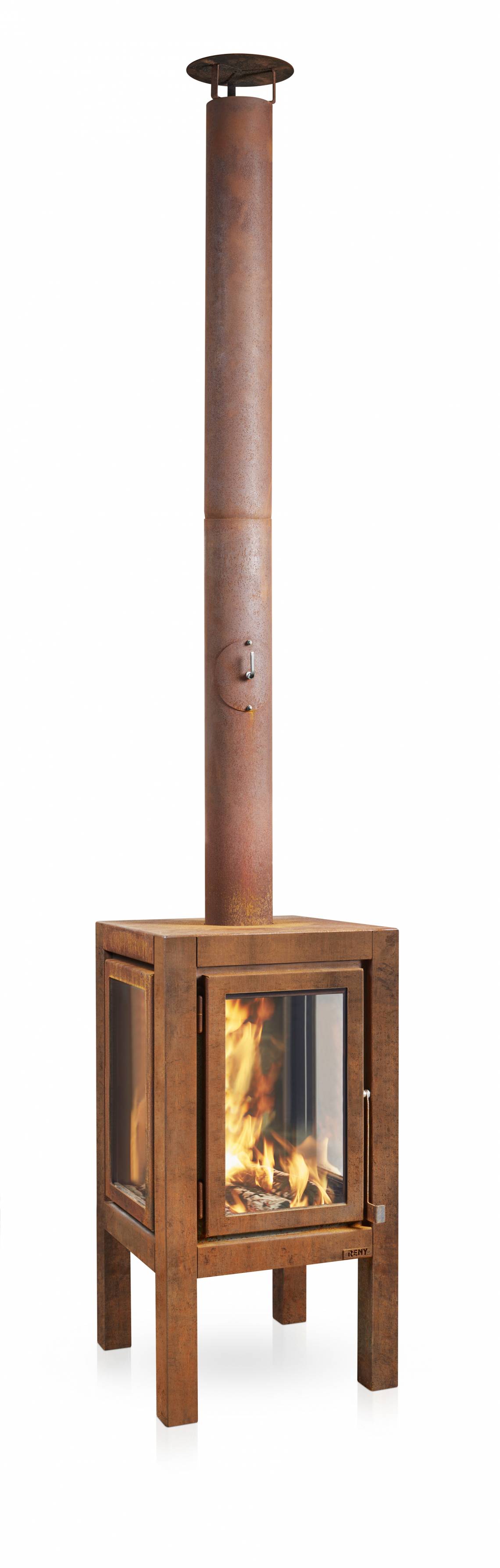 Stilvolle Gartenkamine von RB 73 - Modell Quaruba XXL mit Beinen / Seitenansicht