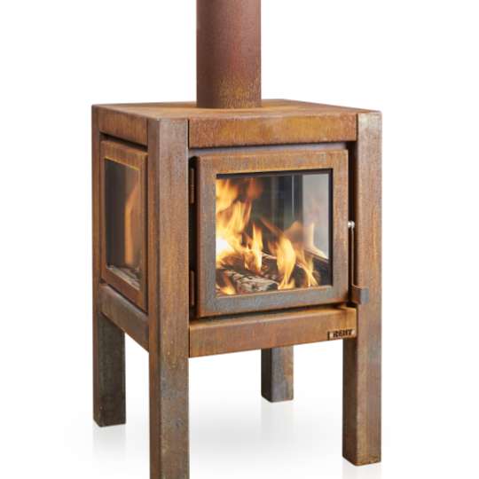 Stilvolle Gartenkamine von RB 73 - Modell Quaruba L mit Beinen / Seitenansicht